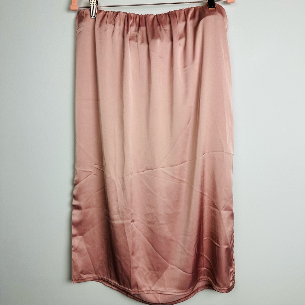 Missguided NWT CURVE STRETCH SATIN MIDI SKIRT SPLIT In nude pink size 14